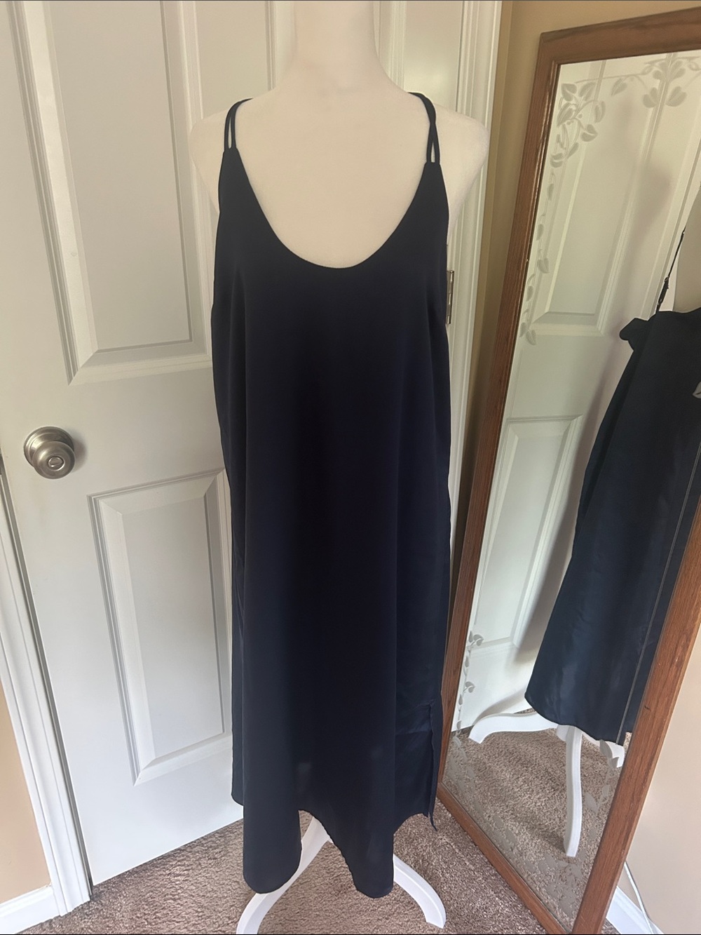 Auden Navy Blue Satin Slip with Double Spaghetti Straps